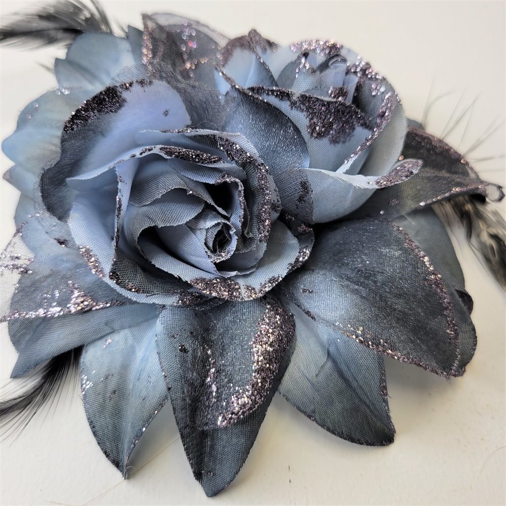 Grey Glitter Roses Hair Accessory Flower Hair Accessory Large Floral Corsage